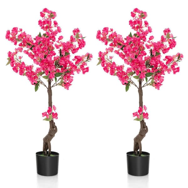 3.4 ft. Red Artificial Plumeria Blossom Tree Plant with 92 Flowers in Pot for In-Outdoor Decor (2 Packs)