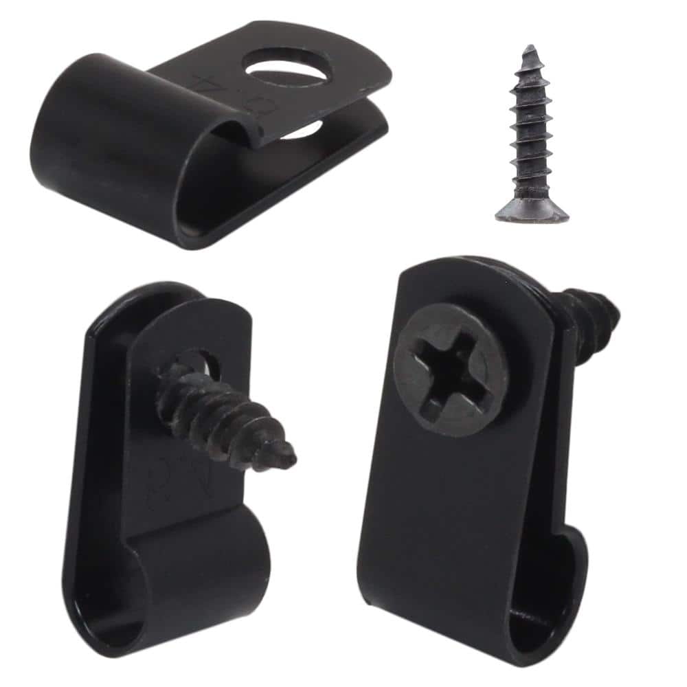 100 Pack 1/4 in. Black Nylon Screw Mount Cable Clips for Rope Lights, Wires and Cables, Indoor/Outdoor
