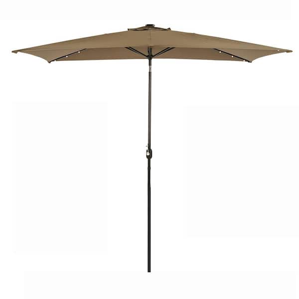 Tidoin 10 ft. Aluminum Market Umbrella Solar Tilt Patio Umbrella in Brown with 26 LED Lights