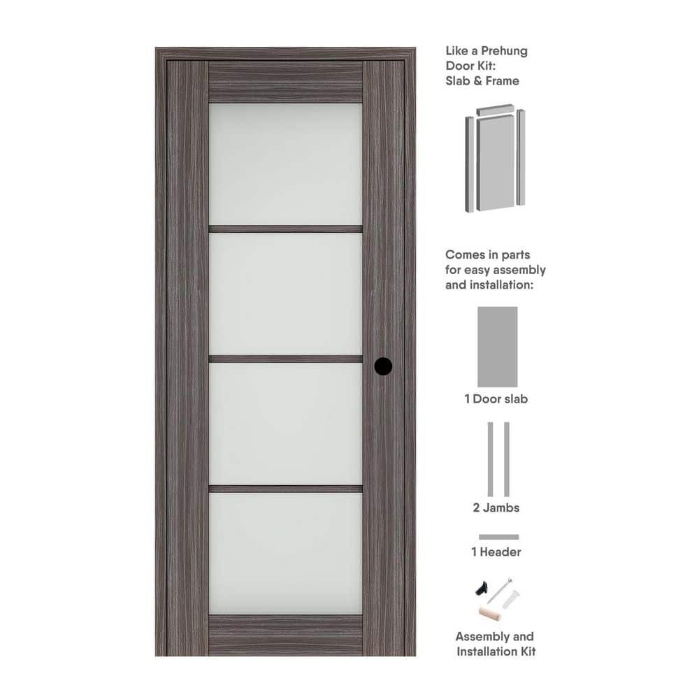 Paola 28 in. x 84 in. Left-Hand 4-Lite Frosted Glass Gray Oak Composite Solid Core Wood Single Prehung Interior Door price history on PriceWatchPro