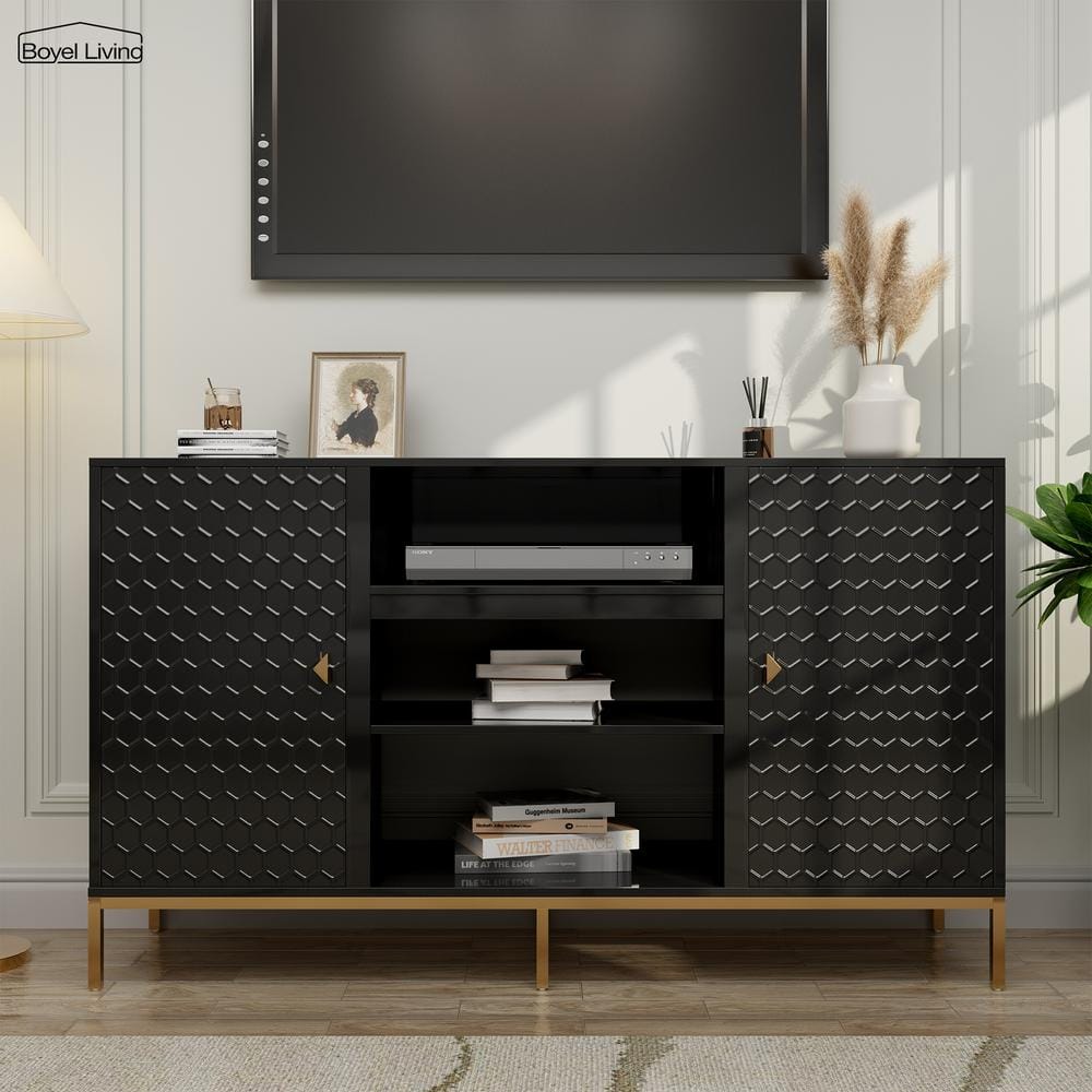 Black TV Stand Fits TVs up to 60 to 80 in -  Boyel Living, BL-TVA223-BK