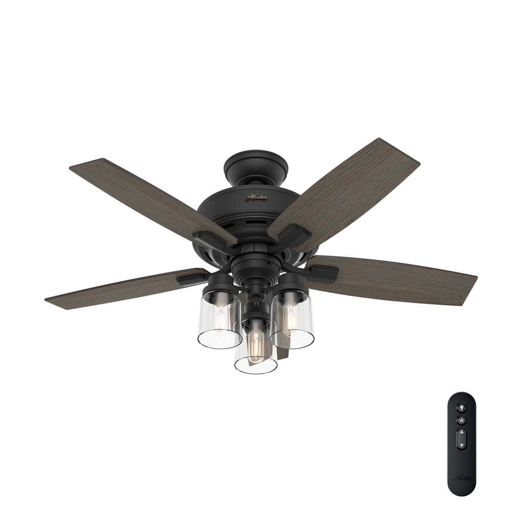 Hunter Bennett 44 In Indoor Matte Black Ceiling Fan With Light Kit And Remote Control 50416 The Home Depot