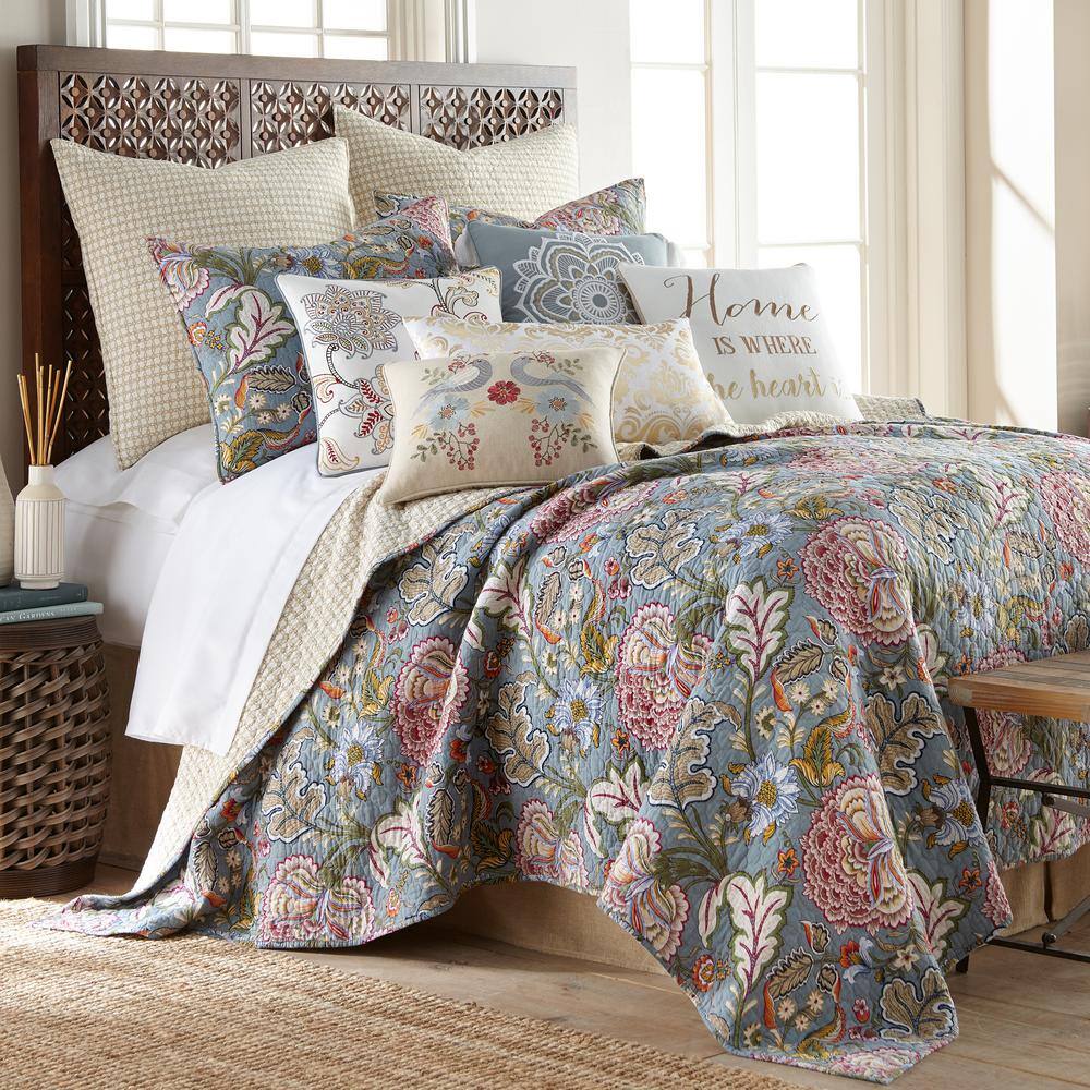 Angelica Linen Embroidered Bird and Floral Throw Pillow