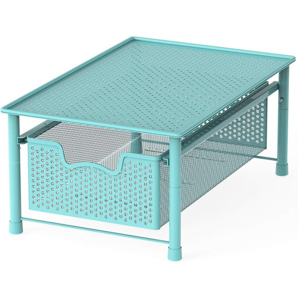 Turquoise 11 in. x 7.5 in. Metal Modern Sliding Desk Organizer Drawer