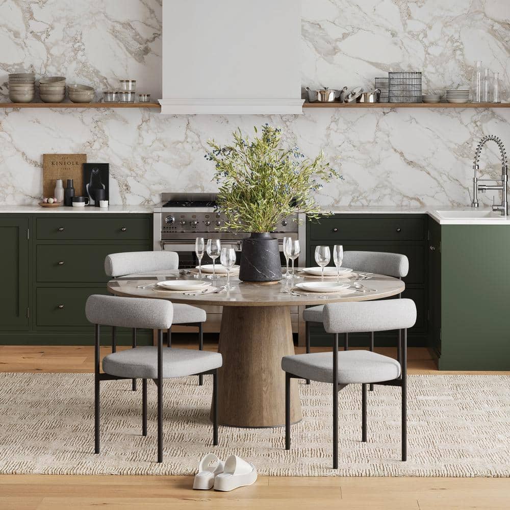 Set of 4 Gray Upholstered Metal Dining Chairs