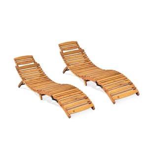 Maeve Natural Yellow Foldable 2-Piece Wood Outdoor Patio Chaise Lounge