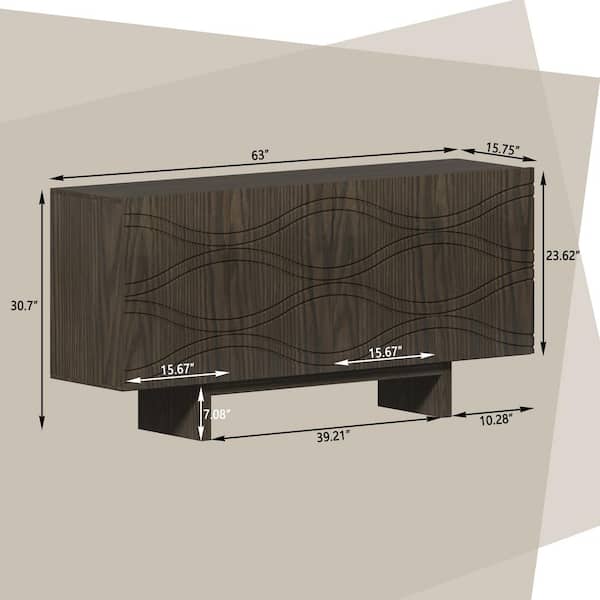 Clihome Brown 4-door accent cabinet 63-in W x 30.7-in H Mdf Brown Freestanding Utility Storage Cabinet