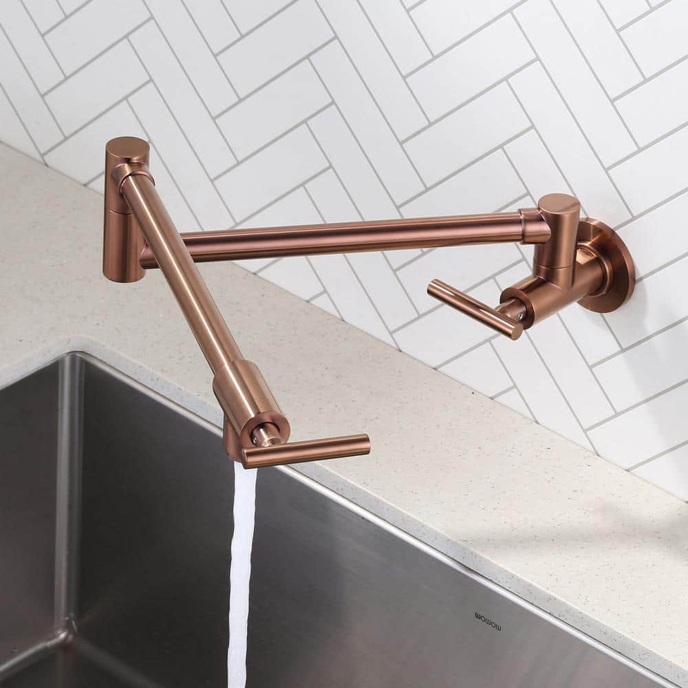 Rose Gold Wall Mounted Brass Pot Filler Faucet with Double Handle