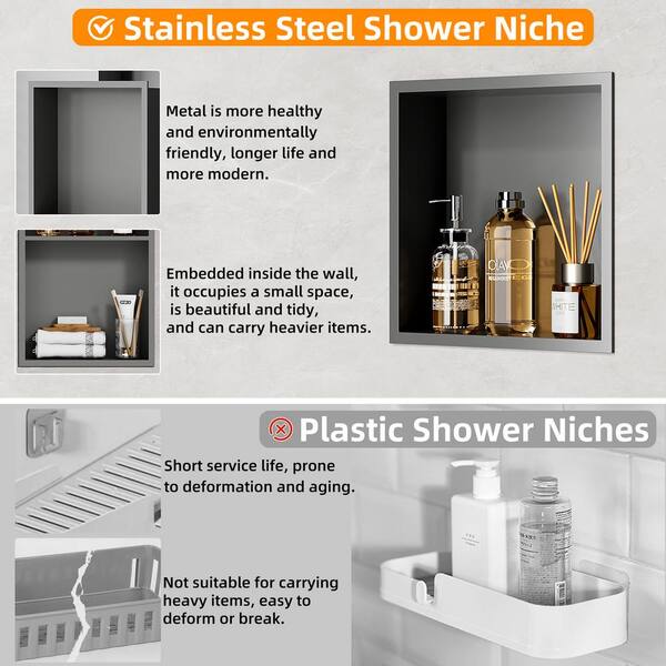 Mai & Mai Stainless Steel Shower Niche – 30x30x8.3 Cm Wall Recess Shelf For Bathroom Storage (White)