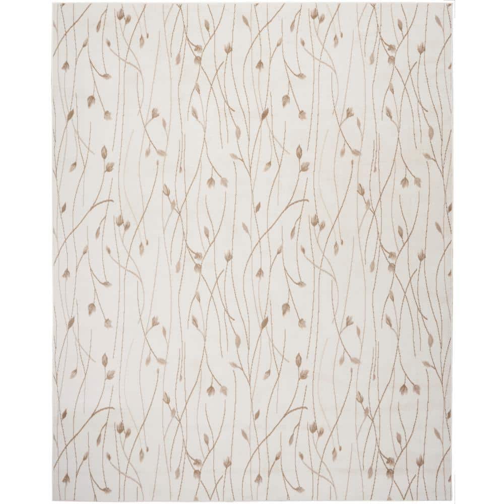 Ivory Beige Floral Synthetic 8' x 10' Area Rug