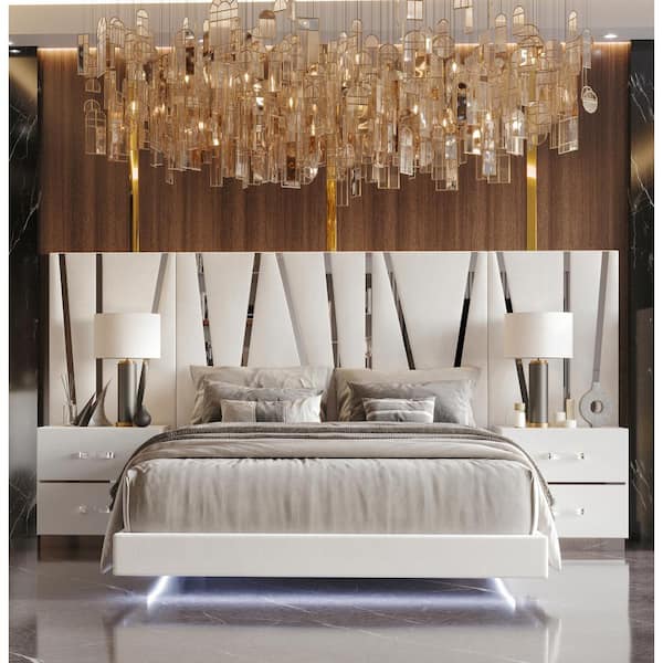 NEW CLASSIC HOME FURNISHINGS New Classic Furniture Europa White Wood Frame Queen Panel Bed with 2 Nightstands and Panels