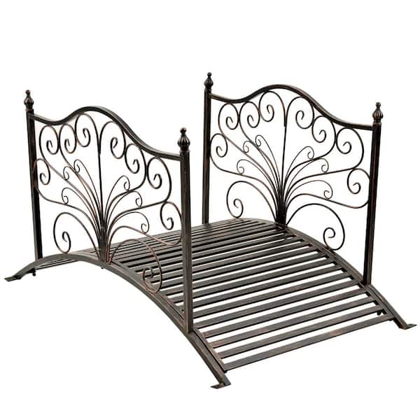 Misopily 47.30 in. Metal Arch Backyard Garden Bridge with Fancy Safety Siderails, Delicate Scrollwork and Easy Assembly in Bronze