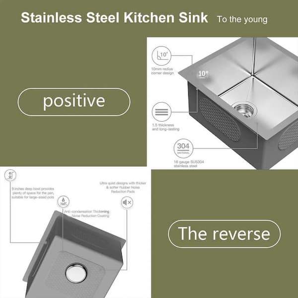 15 x 17 in. Undermount Single Bowl 16-Gauge Brushed Nickel Stainless Steel Kitchen Sink with Strainer and Bottom Grids