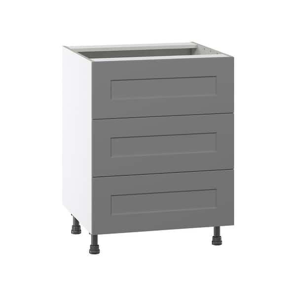 J COLLECTION Roseland 24 in. W x 24 in. D x 34.5 in. H Assembled Shaker Drawer Base Kitchen Cabinet in Slate Gray with 3 Drawers