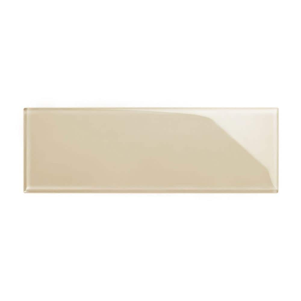 Light Taupe 4 in. x 12 in. x 8mm Glass Subway Tile Sample -  Giorbello, G4114-SMPL