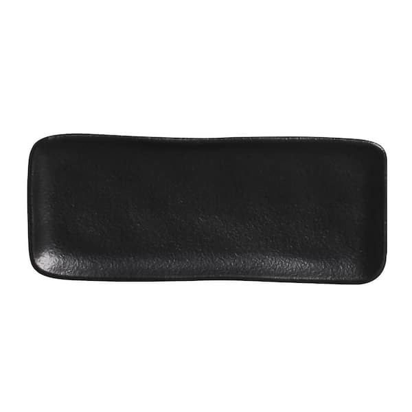 PORTO BRASIL 8.66 in. Matte Black Stoneware Rectangular Platter Organic (Set of 4)