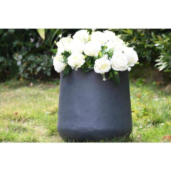 Charcoal Round Concrete Planter with Soft Curves, 20"