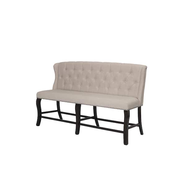 Best Quality Furniture Luisa 73 in. Cappuccino Beige Linen Fabric Bench