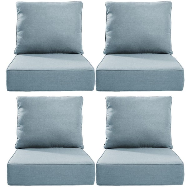 24 in. x 24" x 6" 8-Piece Deep Seating Water & Fade Resistant Outdoor Lounge Chair Replacement Cushion Set in Baby Blue