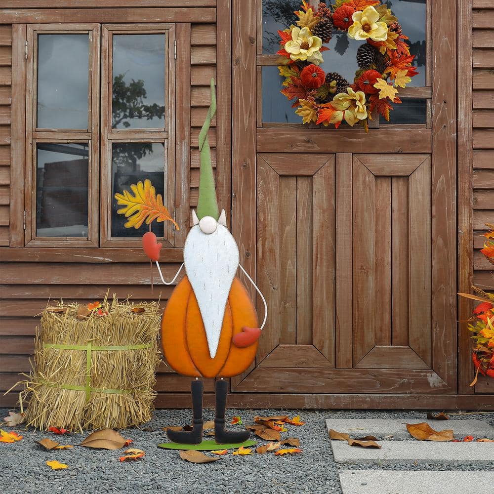 48" Tall Fall Metal Gnome with Pumpkin Body