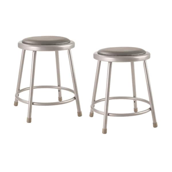 National Public Seating 18 in. Heavy Duty Grey Vinyl Padded Steel Stool (2-Pack)