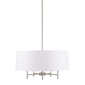 5-light, silver and white finish, drum design chandelier for kitchen pendant light with no bulbs included