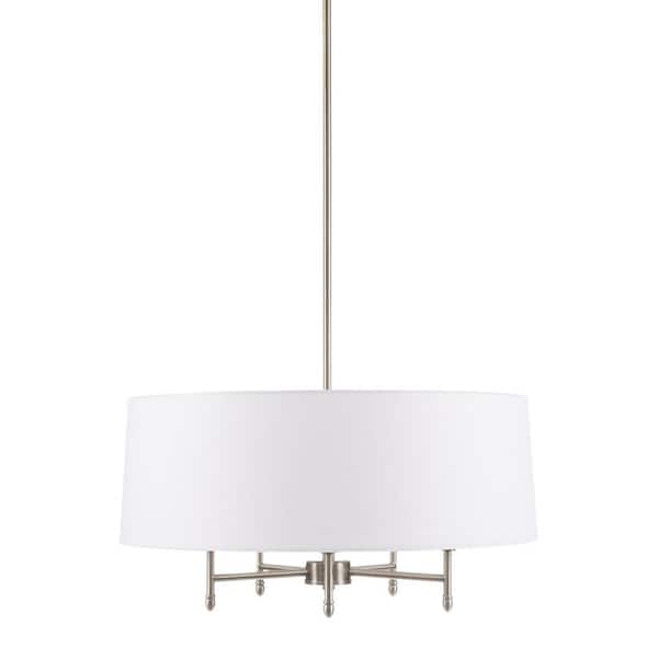 Jushua 5-light, silver and white finish, drum design chandelier for kitchen pendant light with no bulbs included