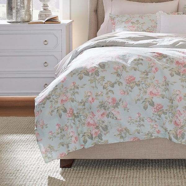 Laura Ashley Madelynn 7-Piece Blue Floral Cotton King Comforter Set  USHS8K1146478 - The Home Depot