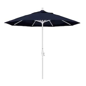 9 ft. Aluminum Market Collar Tilt - Matted White Patio Umbrella in Navy Blue Pacifica