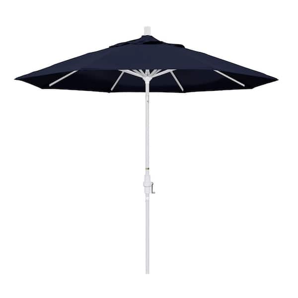 California Umbrella 9 ft. Aluminum Market Collar Tilt - Matted White Patio Umbrella in Navy Blue Pacifica