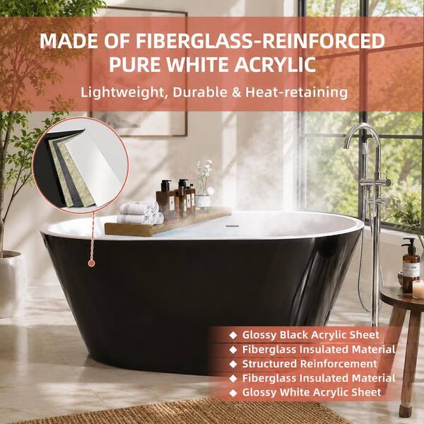 Zeafive Ane 55 in. x 27.5 in. Acrylic Freestanding Soaking Bathtub