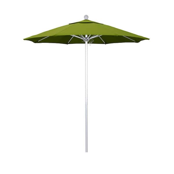 California Umbrella 7.5 ft. Silver Aluminum Commercial Market Patio Umbrella with Fiberglass Ribs and Push Lift in Kiwi Olefin