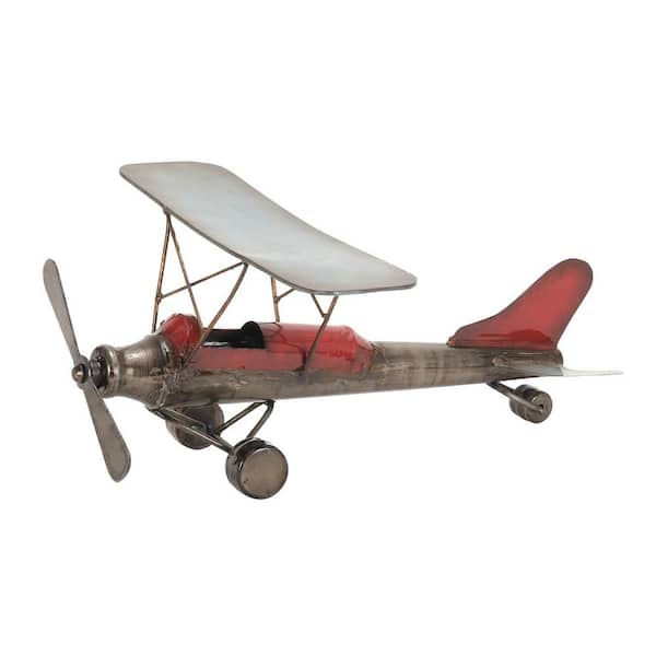 Litton Lane 10 in. x 6 in. Gray Metal Airplane Sculpture
