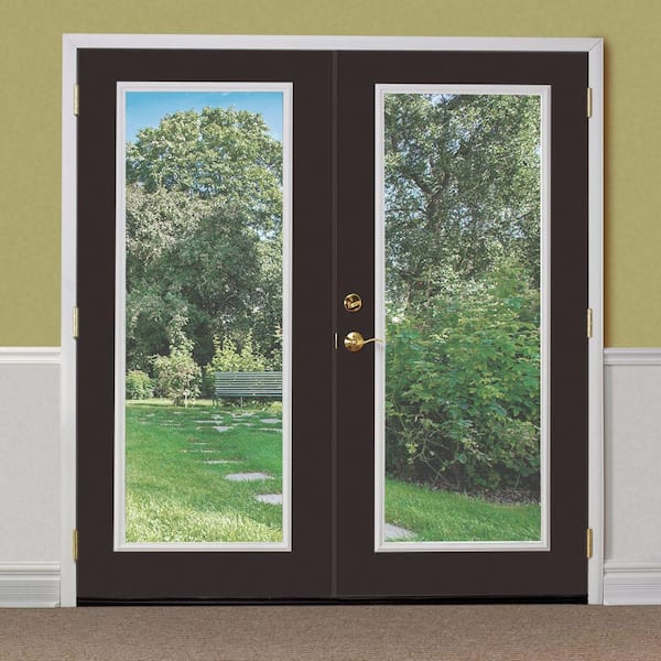72 in. x 80 in. Willow Wood Steel Prehung Left-Hand Inswing Full Lite Clear Glass Patio Door with Brickmold, Vinyl Frame