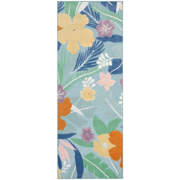 Suncoast Blue Multicolor 2 ft. x 6 ft. Floral Contemporary Runner Area Rug