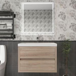 Louis 30 in. W x 20 in. D x 22 in. H Single Sink Floating Bath Vanity in White Oak with White Acrylic Top