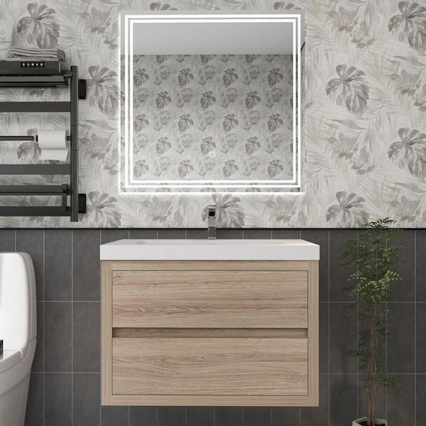 BV Better Vanity Louis 30 in. W x 20 in. D x 22 in. H Single Sink Floating Bath Vanity in White Oak with White Acrylic Top