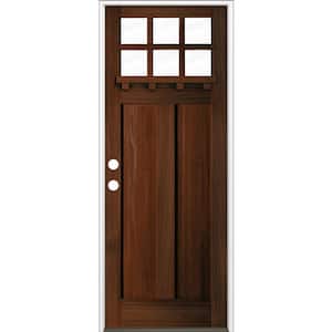 36 in. x 96 in. Craftsman Right Hand 6-LIte Red Mahogany Stain Douglas Fir Prehung Front Door