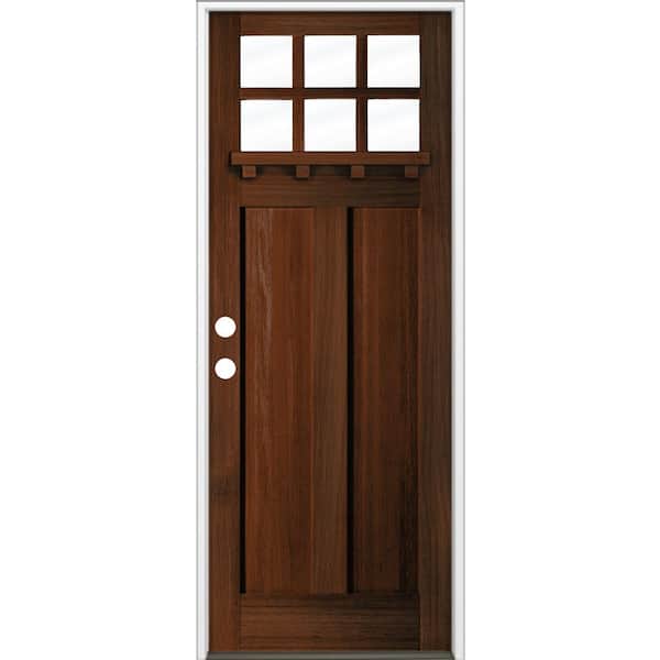 Krosswood Doors 36 in. x 96 in. Craftsman Right Hand 6-Lite Red Mahogany Stain Hemlock Prehung Front Door