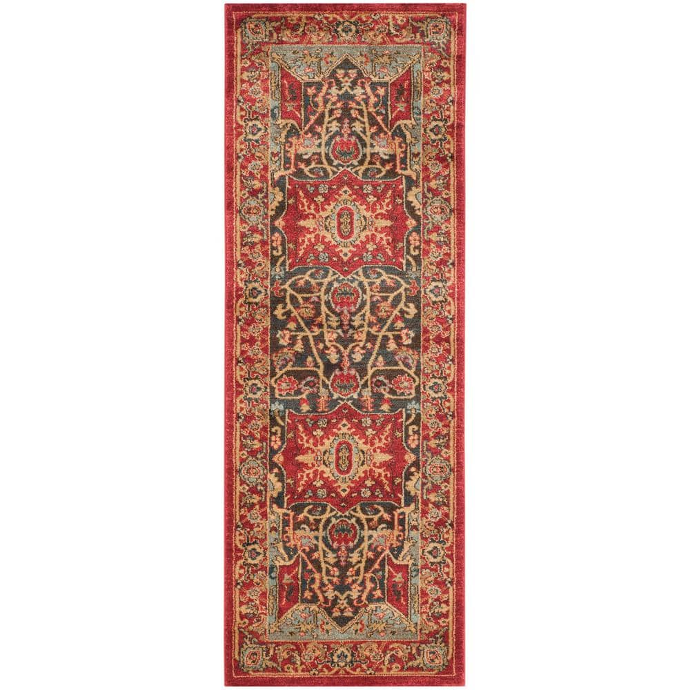 Mahal Red and Beige Synthetic Oriental Runner Rug, 2'2" x 6'