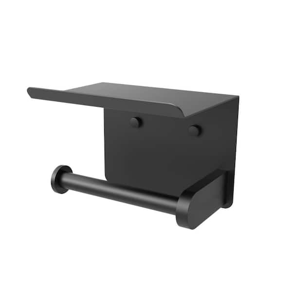 Wall Mount Paper Towel Holder with Shelf for Kitchen, Bathroom Organizing and Storage, Matte Black (1-Pack)