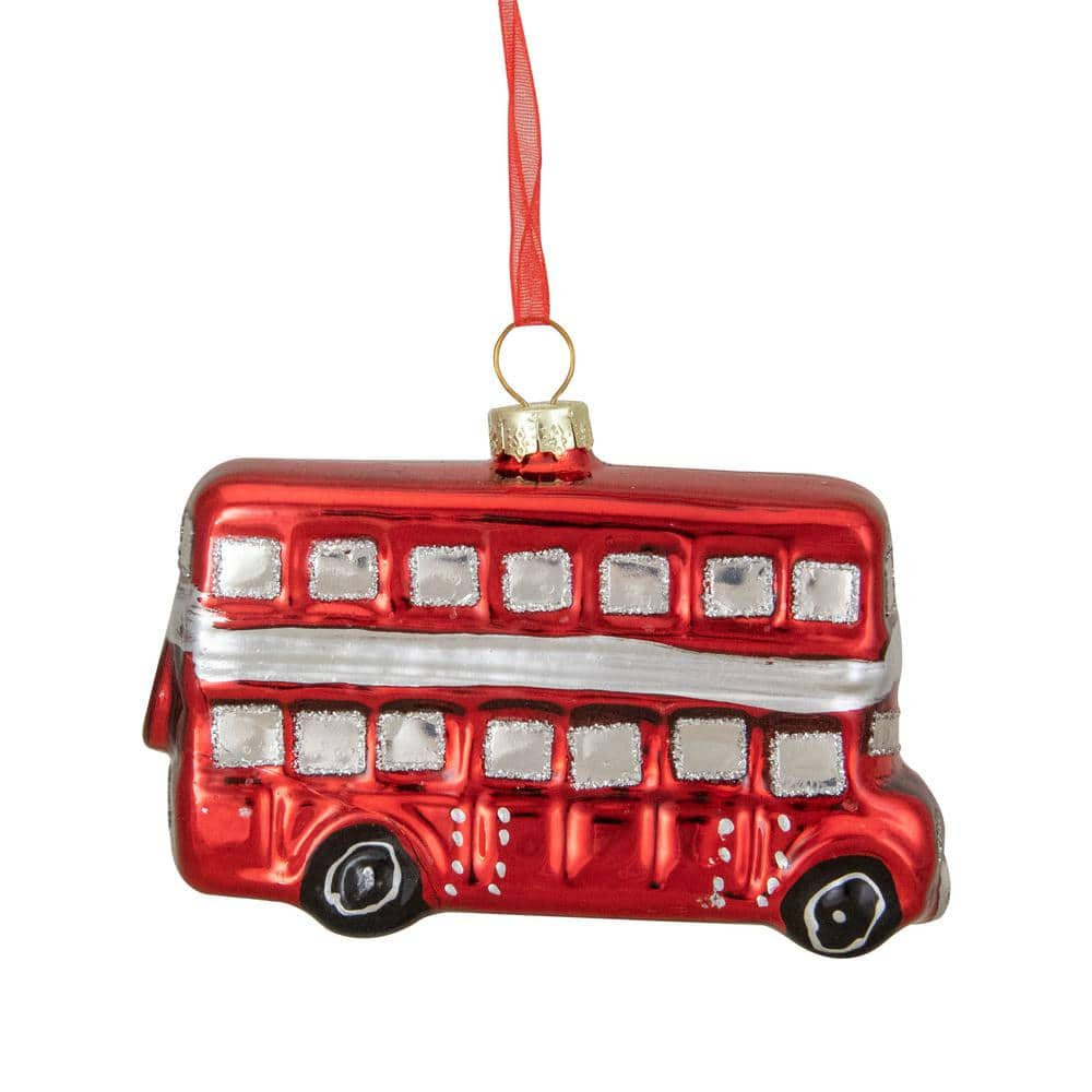 Northlight 3.75 in. Red and Silver Double Decker Bus Glass Christmas Ornament