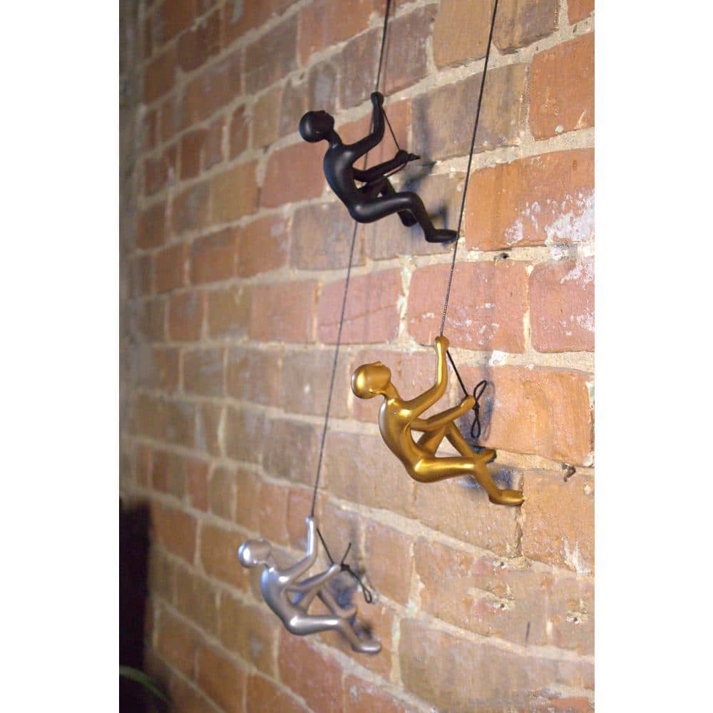 Silver Resin Climbing Man Wall Sculpture with Leather Rope