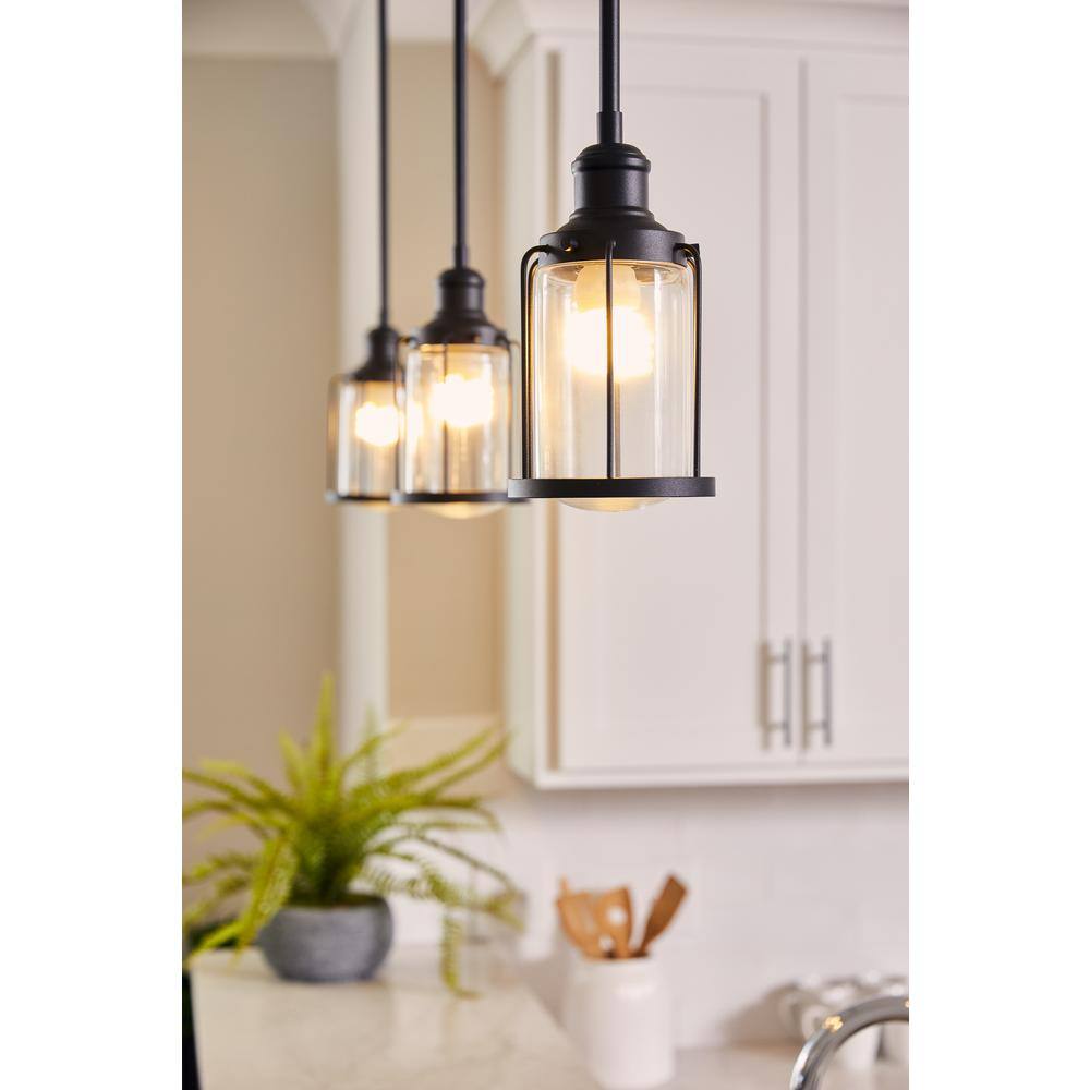 Ludlow Matte Black 5" Mini Industrial Pendant with Caged Glass
