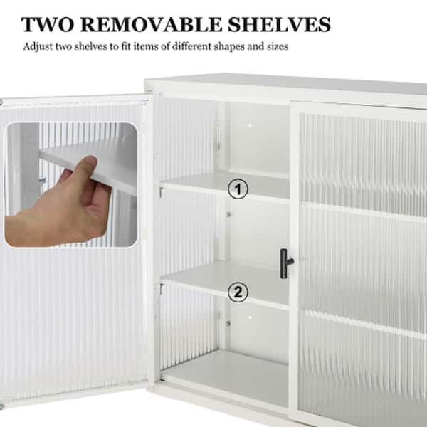 Adrinfly 27.60 in. L x 9.10 in. H x 23.60 in. W Double Glass Door Assembled Wall Cabinet with Detachable Shelves in White