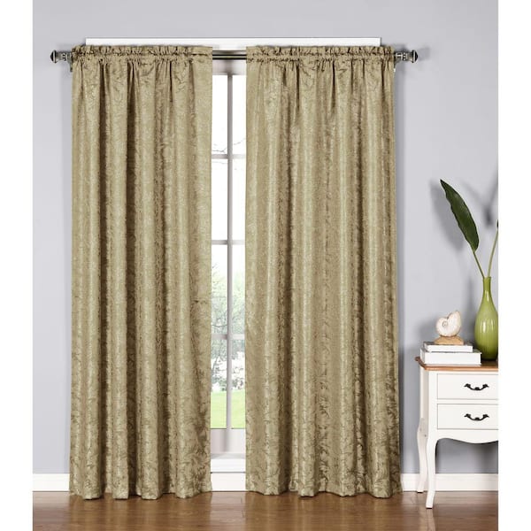 Window Elements Semi-Opaque Dawson Shimmering Leaf 54 in. W x 84 in. L Rod Pocket Extra Wide Curtain Panel in Taupe