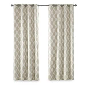 Kagen Taupe Printed Ikat Patio 50 in. W x 84 in. L Blackout Grommet Top Curtain