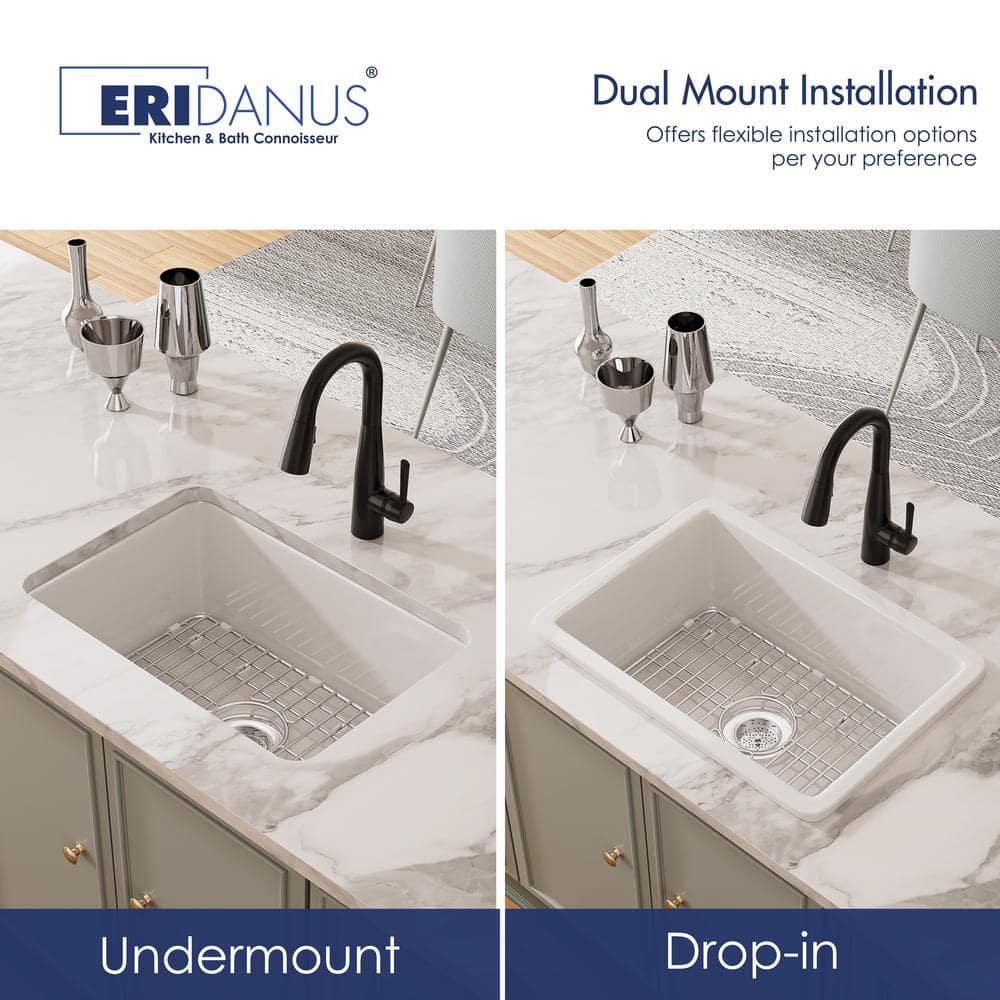 Oslo White Fireclay Single Bowl Drop-In Kitchen Sink
