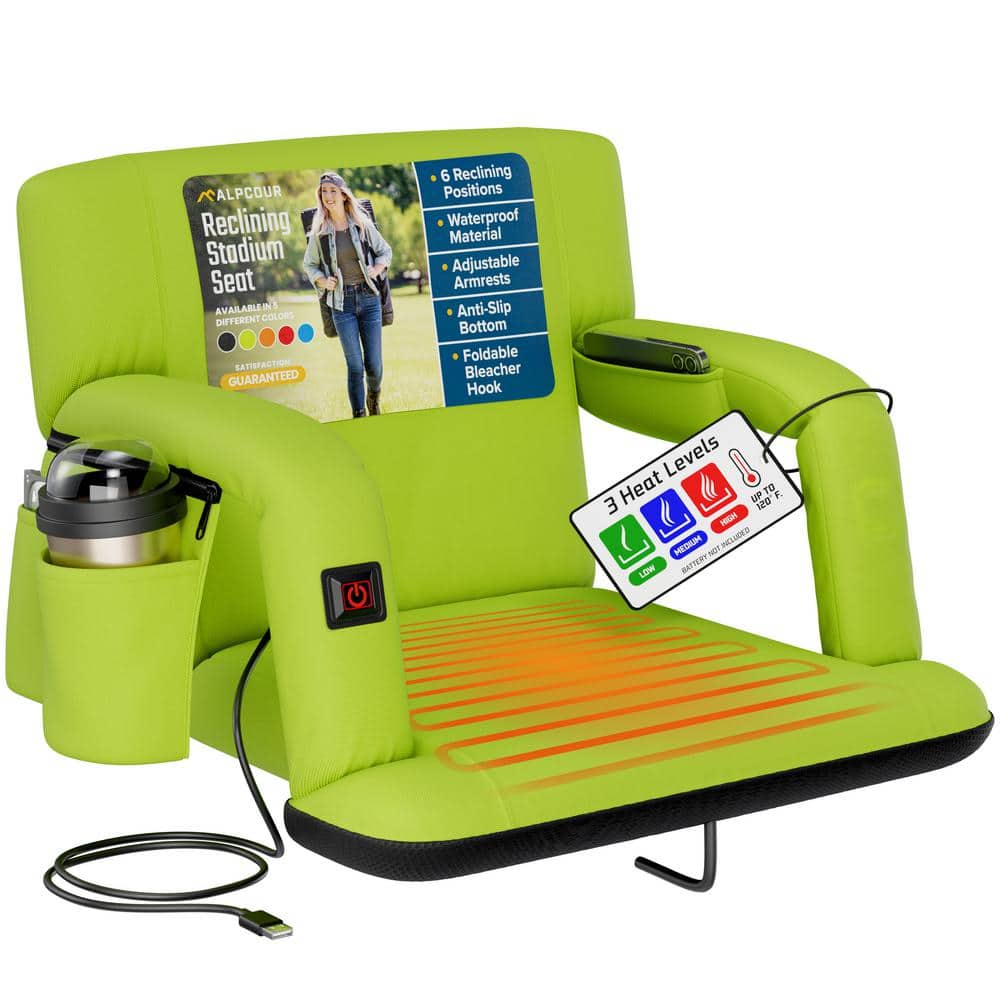 Lime Heated Reclining Stadium Seat with Armrests