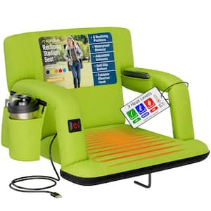 Heated Reclining Stadium Seat Wide Bleacher Chair w/ Back Support, Cushion, Armrests and Side Pockets 21 in. Wide-Lime